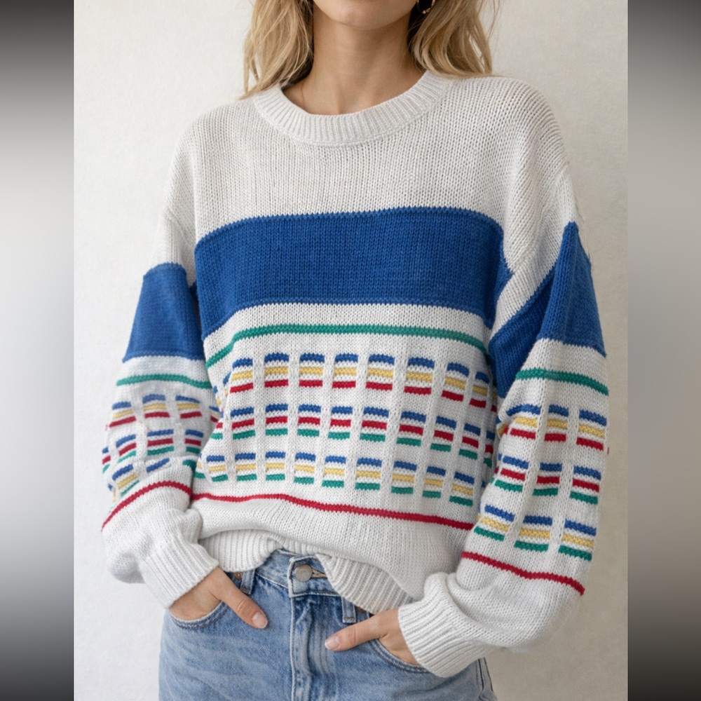 Vintage oversized 100% cotton primary color grandpa Cosby sweater Size Small